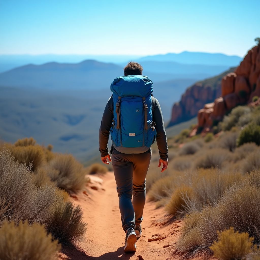 BluePeak backpack in use on mountain trail