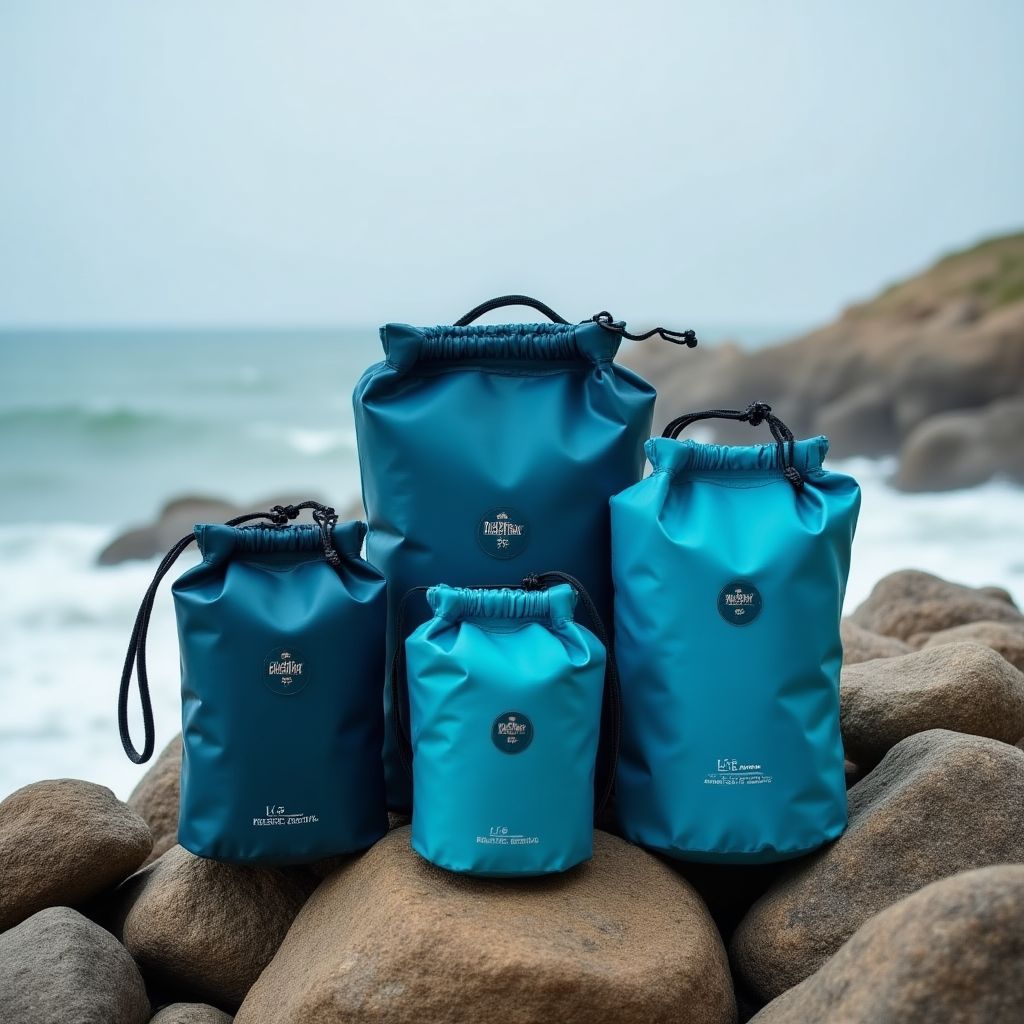 BluePeak waterproof accessories displayed on rocks