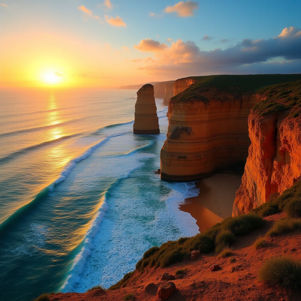 Australian coastal view at sunset